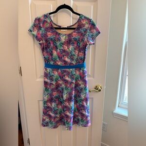 Pink and Blue Fit and Flare Scoop Neck One Piece Swimdress
